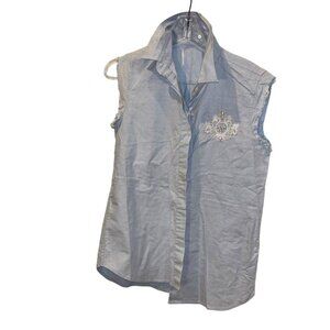 J. Crew COLLECTION chambray oxford blue sleeveless embellished beaded shirt top0